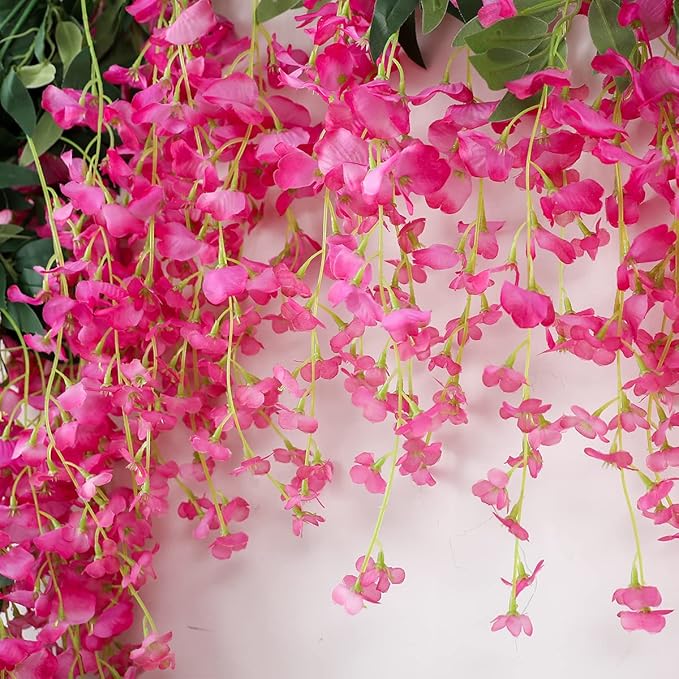 JUSTOYOU 3PCS 7FT 12 Stem Artificial Wisteria Vine Garland Fake Flower Wisteria Garlands for Outdoor Indoor Wedding Wall Badroom Decoration(Fuchsia)