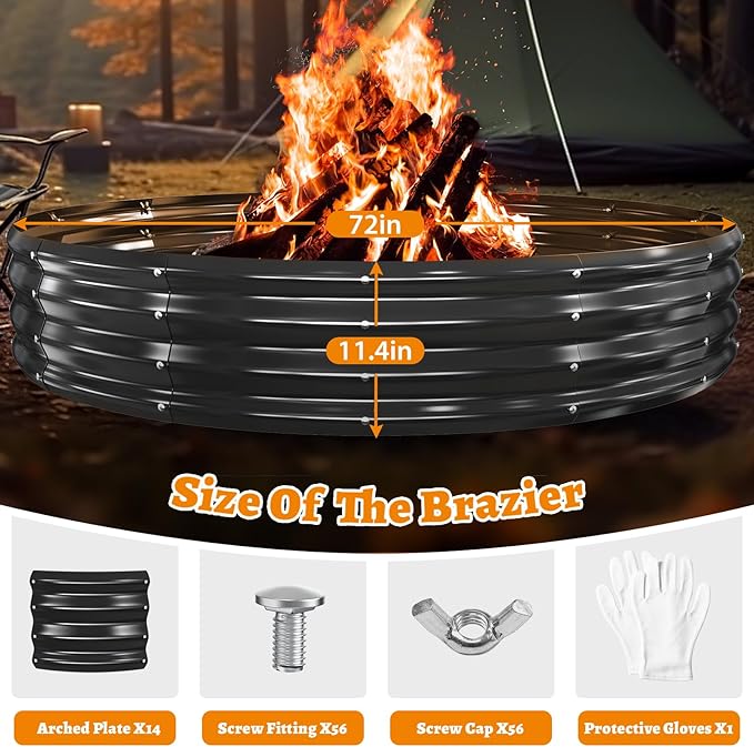 Large Metal Fire Pit Ring/Bonfire Fire Ring- 6 FT Diameter, 0.7 MM Thick,1 ft High, Durable and Stylish for Outdoor Fire Pits,Patios and Camping (Black, 6X6X1 ft)