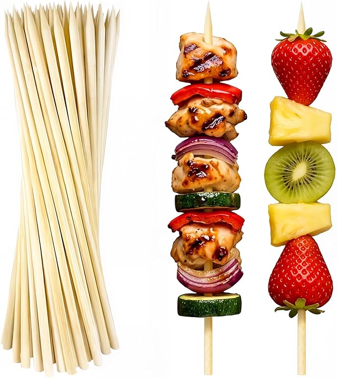 Barbecue Skewers (50 Pack), 8 Inch Natural Bamboo Skewers, 5 mm Wooden Skewers for Carmel BBQ Cotton Candy Wood Semi Pointed Lollipop Sticks Barbecue Corn Dog Cake Pops