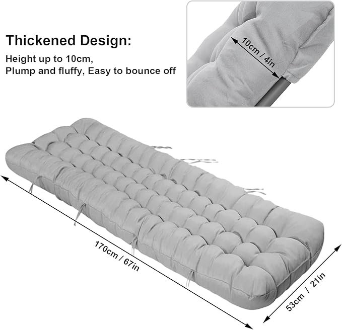 ERWUDEling Outdoor Chaise Lounge Chair Cushion 67 x 19 Inch - 4" Thick Waterproof Zero Gravity Pad Non-Slip 7D PP Cotton with 6 Ties, Machine Washable for Patio/Home/Office (Gray)