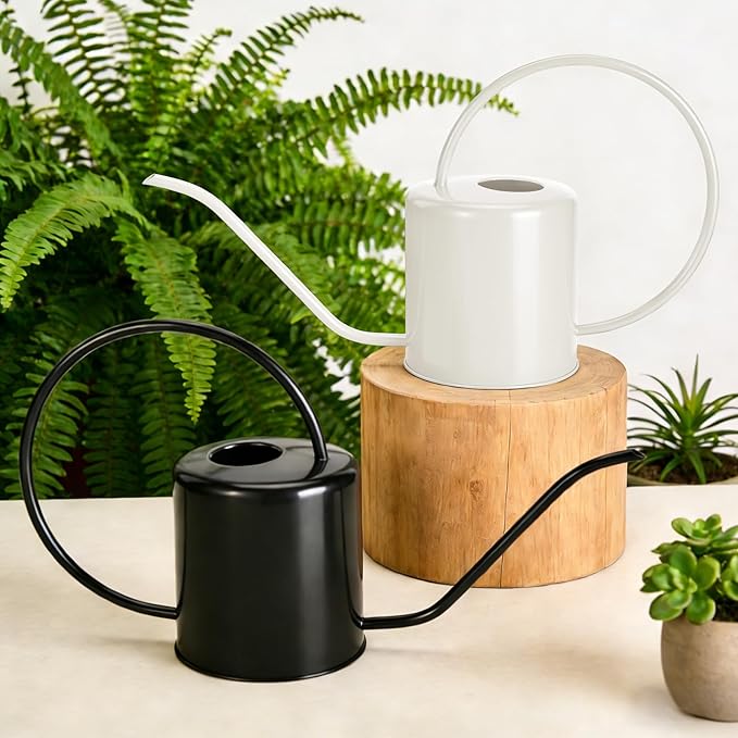 Plant Watering Can, 50 oz / 1500 ml Stainless Steel Metal - Modern Decorative with Long Spout for Indoor Potted Plants, Bonsai, Garden Flowers, Cream White