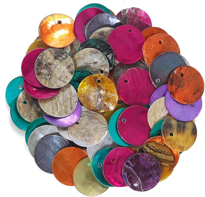 Firstmeet Shell Beads 150pcs Natural 15mm Flat Round Mussel Shell Coin Drop Charm Beads with Iridescent Back for Handcraft Jewelry Making(DIY-1023-Mix-15)