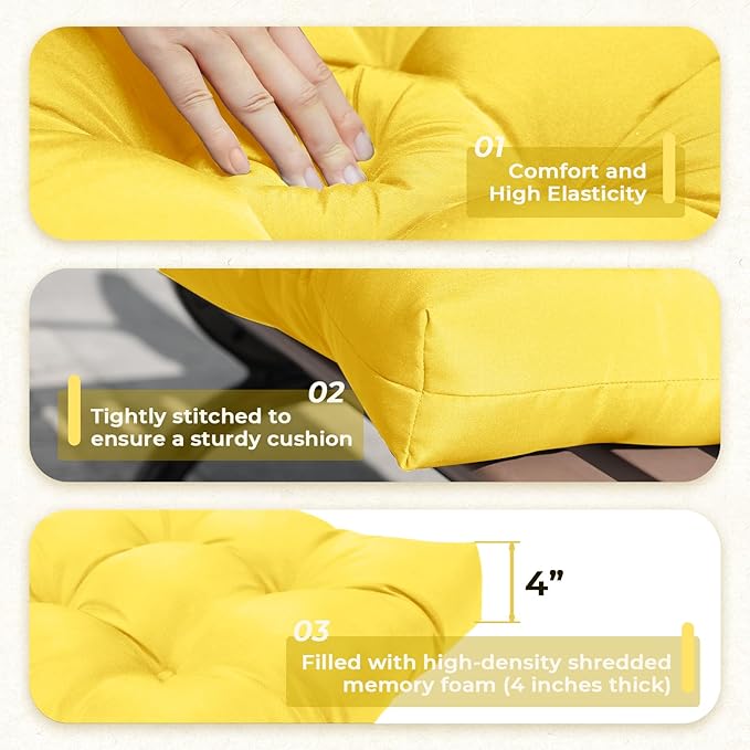 All Weather 3 Pieces Wicker Chair Cushions, Waterproof Outdoor Wicker Chair Cushion for Patio Furniture Loveseat Settee Bench, 1 Loveseat and 2 U-Shaped Thickened Cushions, Yellow