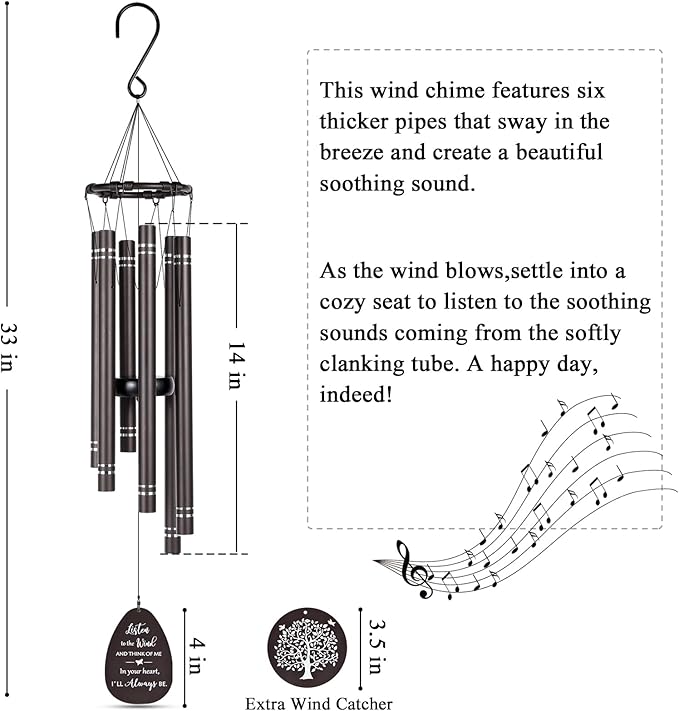 Memorial Wind Chimes for Loss of Loved One, Sympathy Gift Baskets,Funeral Bereavement Gifts for Loss of Father Mother, 33” Wind Chime for Outside in Memory of a Loved One