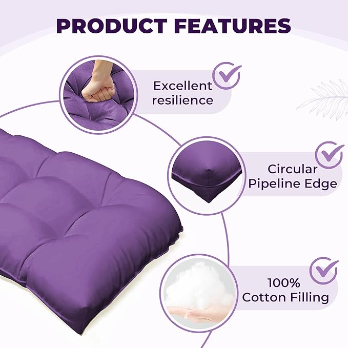 Wicker Chair Cushions of 5 Pieces, Waterproof Outdoor Loveseat Cushion for Wicker Furniture, 1 Love Seat Cushion, 2 U-Shape and 2 Lumbar Pillows for Patio Furniture (Purple)