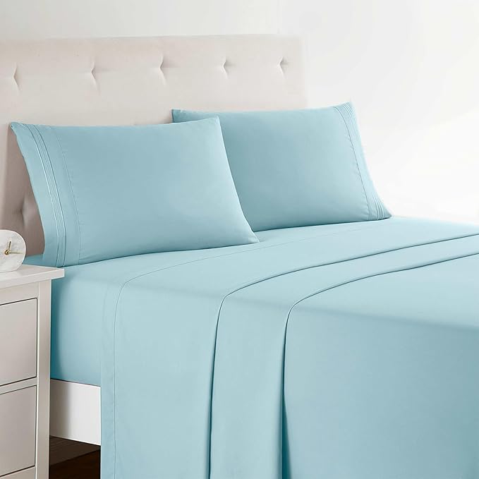 Clara Clark Full XL Bed Sheet Set - Wrinkle, Fade, Stain Resistant, Deep Pocket Sheets - Luxury Soft Bedding Sheets & Pillowcases, Full XL Light Blue