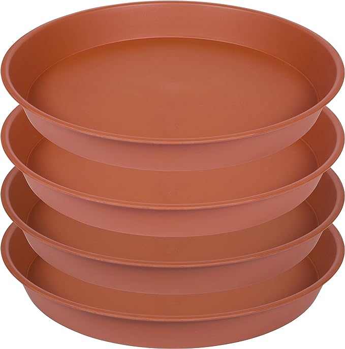 4 Pack of 16 17 inch Plant Saucer Tray (15 inch Base), 2.3" Depth, Heavy Duty Deep Planter Trays for Pots, Plastic Plant Saucers for Indoors, Plant Water Drip Trays (17", Terracotta)