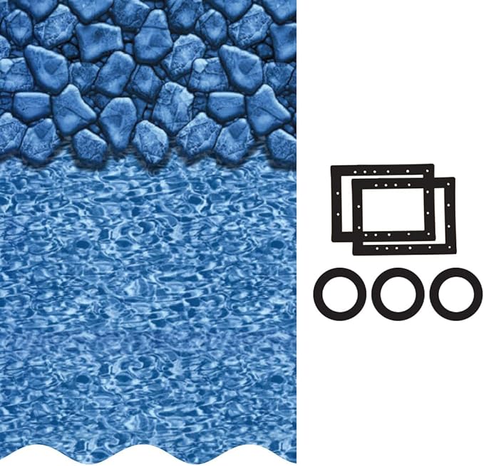 Smartline 33 ft Round Swimming Pool Liner | Boulder Swirl | Overlap Style | 48-52 Inch Wall Height | 25 Gauge Vinyl | for Steel Sided Above Ground Pools | Gasket Kit Included