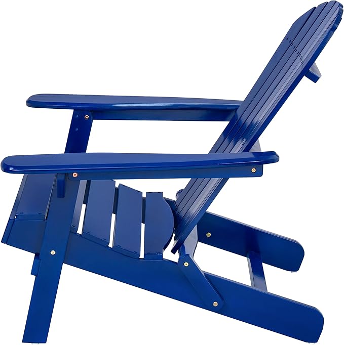 Merax Folding Adjustable Acacia Wood Adirondack Chairs, Water Proof Outdoor Wooden Fire Pit Lounge Reclining Chair for Yard, Garden, Patio, Blue
