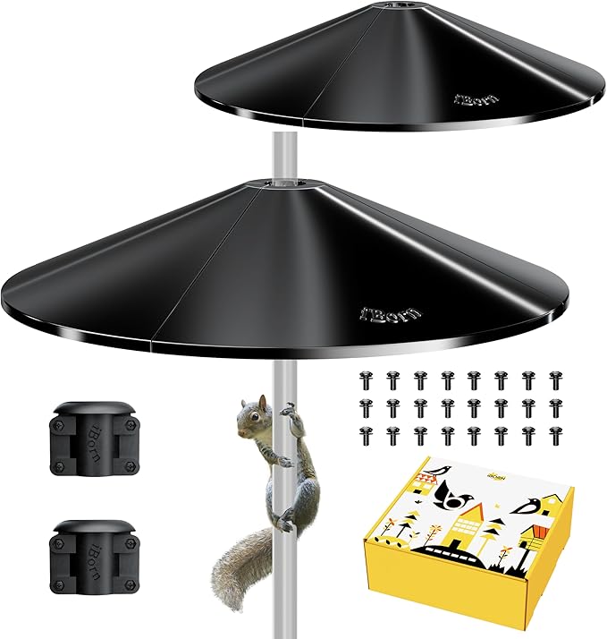 iBorn Squirrel Baffle for Bird Feeder Pole, 19.5” Oversized Baffle, Squirrel Defender, Bird Feeder for Outdoors Protector, Polycarbonate(PC), Pack of 2, Black