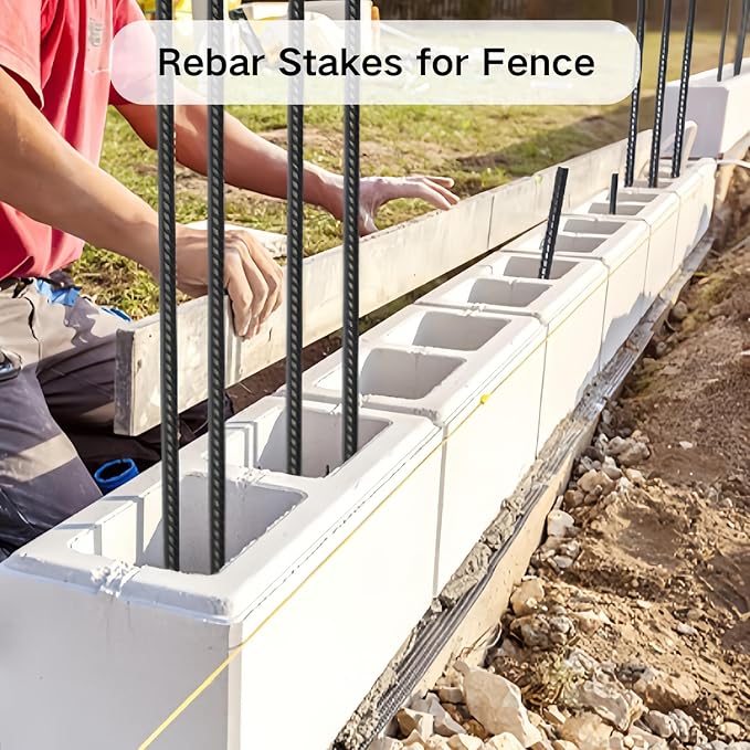 16 Inch Rebar Ground Stakes 20 Pack 3/8 Inch Diameter Straight Metal Stakes for Ground Heavy Duty with Chisel Point End Concrete Forming Spikes for Plant Support and Fence, Black