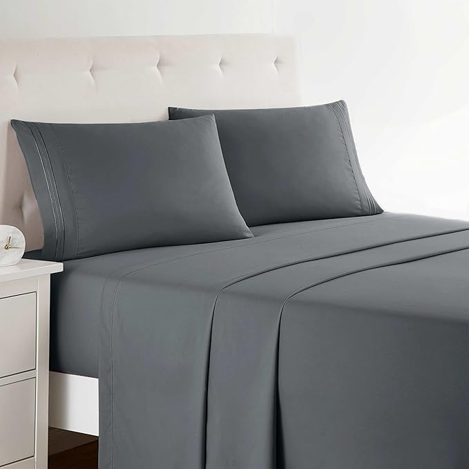 Clara Clark Premier 1800 Collection Full 4PC Microfiber Bed Linen Set, Charcoal Gray, Deep Pocket Sheets