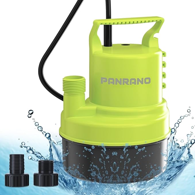 1/2 HP Submersible Water Pump 2900 GPH Portable Small Sump Pump For Pool Cover, Basements, Puddles, Gardens Ponds With 16.4 Ft Power Cord and Hose Adapters, Light Yellow