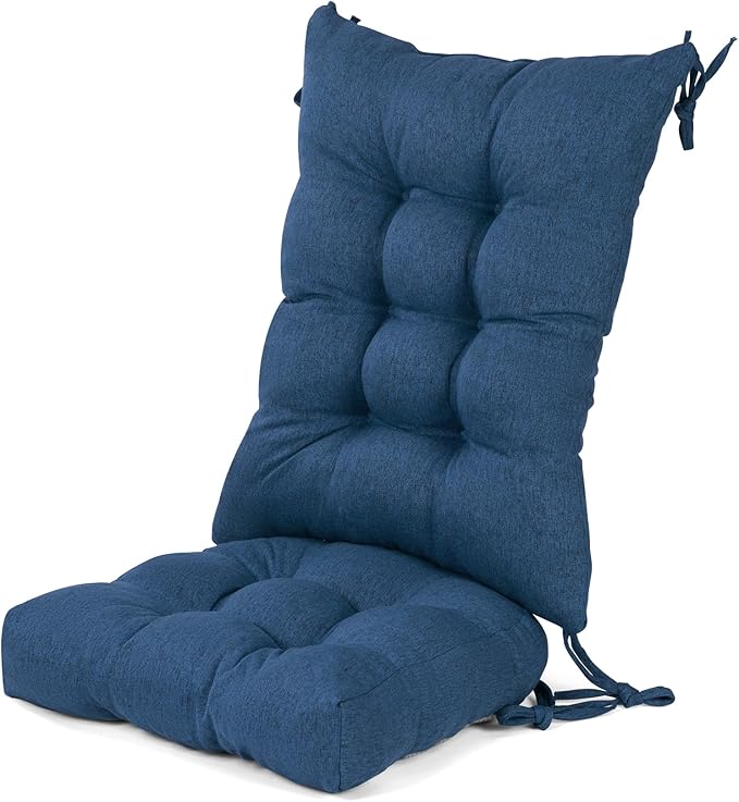 Lokex Rocking Chair Cushion 4 Inch Extra Thick, Cushions for Rocking Chairs Set of Seat and Back with Ties, Linen Fabric Indoor Outdoor Rocker, 17x21 & 17x17 Inches (Dark Blue)