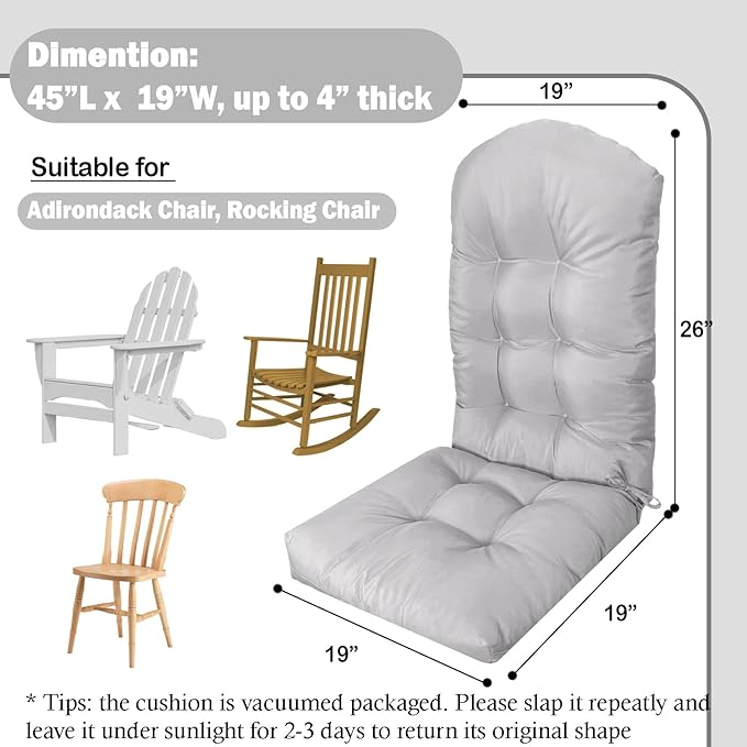 Adirondack Chair Cushion Set of 2, Thick Indoor/Outdoor Rocking Chair Cushion with High Elasticity PP Cotton, Fade-Resistant, 44'x19'x4