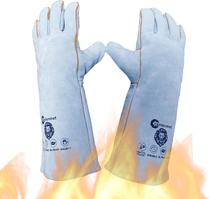 16 "electric welding gloves, Class A cowhide Kevlar thread sewn, 932°F, tear resistant, oven. Grill. Fireplace. Boiler. Stove. Argon arc welding. Wood burning barbecue. Animal handling gloves