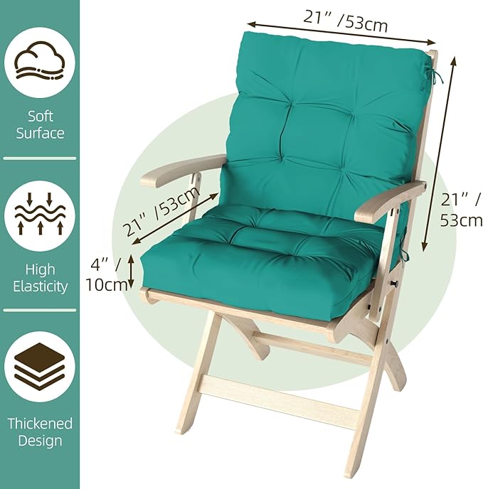 Outdoor Chair Cushions Set of 2, 42x21x4 Inch Patio Cushion for Dining/Rocking Chairs, High Back Soft Seat Pad with Ties, Indoor Outside Use, Fade-Resistant & Waterproof, Lake Blue