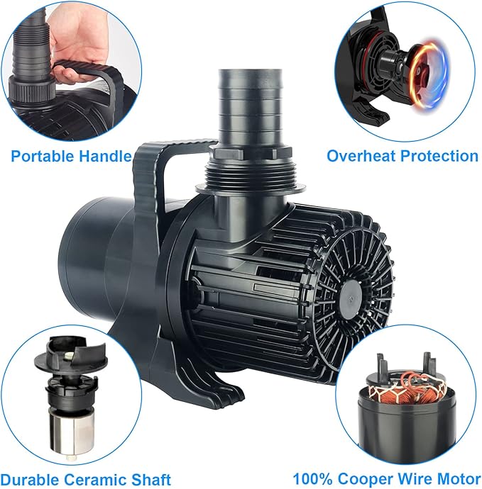 OYO WATER Outdoor Large 8300gph-520W 32.8FT Pond Water-fall & Kio Fish Fountain-s &Garden Pump Submersible IPX8: Long 32.8FT Cord Smart-er & Quieter Duck & Yard &Patio Ponds Pumps, 1 Barrier Pump Bag