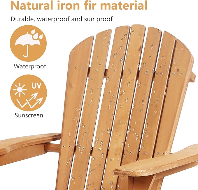 PayLessHere Adirondack Chairs, Weather Resistant Patio Chairs with Pinewood Wooden Textured for Patio Lawn Garden Backyard Deck Pool Beach Fire Pit