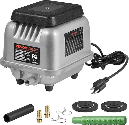 VEVOR Linear Air Pump, 90L/Min Air Flow Septic Aerator Pump, Aeration System for 1/4 Acre 10 FT Deep Ponds, Water Gardens, Waste Treatment, Septic Tanks, Aquariums, Seafood Restaurants, Fish Farms