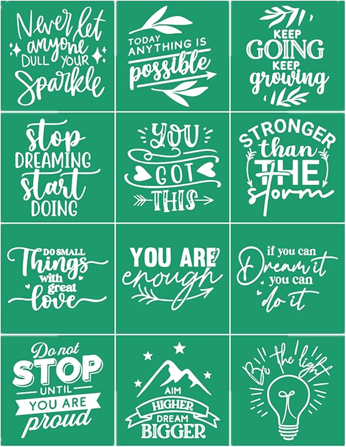 JAJADO Self Adhesive Silk Screen Stencil Inspirational Word Stencil Motivational Quotes Bundle Chalk Mesh Transfers Reusable Chalk Paste Stencil Paint on Wood/T-Shirt/Glass Home Decor Craft Project