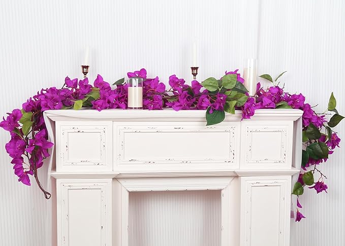 IPOPU Purple Bougainvillela Artificial Flowers Garland 5.9FT Faux Bougainvillea Hanging Flowers Artificial Vine Flowers for Table Runner Wedding Arch Centerpieces Porches Garden Decor (Purple)