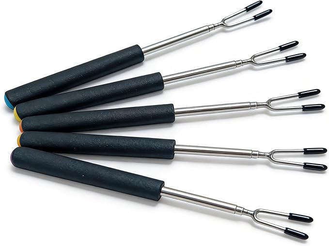 Telescoping Forks Smores Sticks for Fire Pit, 5 pcs S’mores Roasting Sticks for Camping, 6.3-11.4 Inch (5, 6.3-11.4 Inch)