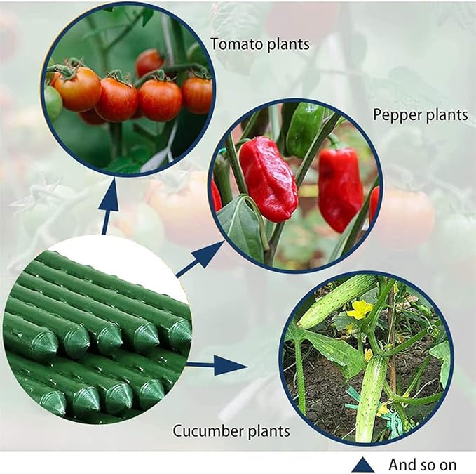 Garden Stakes, Sturdy Plant Support Sticks - 20PCS Plastic Coated Steel Core Stakes with 5PCS Connector for Climbing Plants, Beans & Shrubs (16.1 Inch Length)