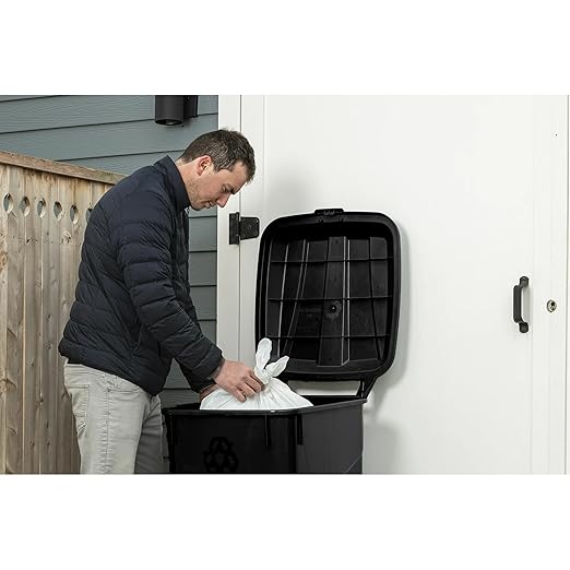 45-Gallon Heavy-Duty Wheeled Trash Can with Attached Lid, Black, Outdoor Garbage Bin