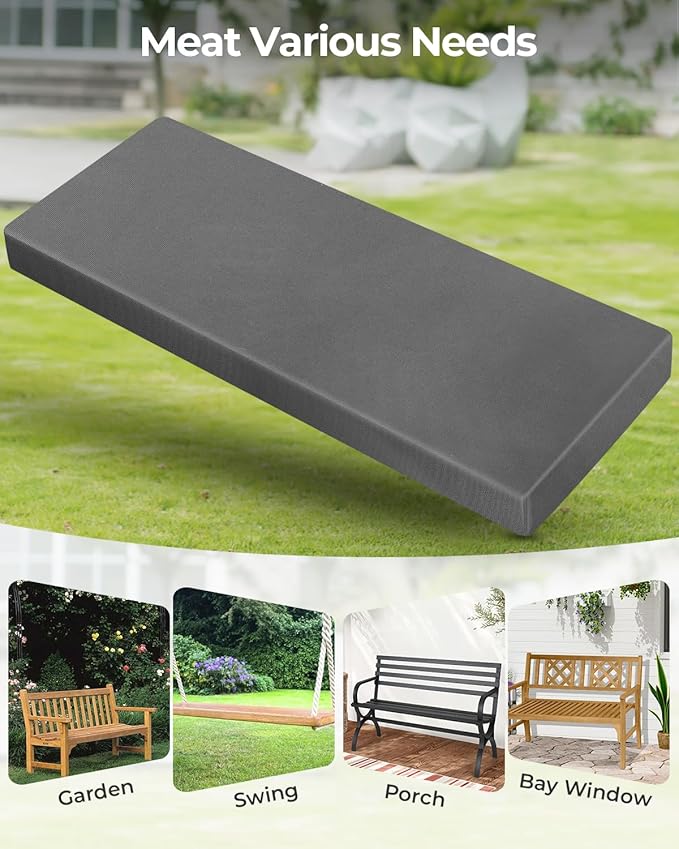 Outdoor Waterproof Bench Cushions 42x16x2 inches, Comfortable Cushion For Patio Porch Swing Garden Furniture Bench, High-Density Seat Cushion With Anti-Slip Bottom, Indoor Sofa Bay Window (Grey)