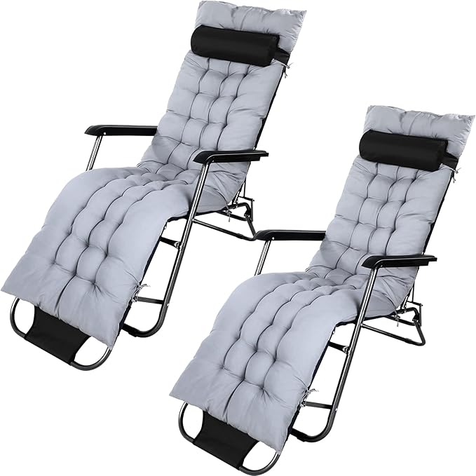 Bucherry 67 x 19 Inch Chaise Lounge Cushions Soft Lounge Chair Cushion Gravity Chair Cushion Sofa Lawn Furniture Cushion Pad with 6 Tie for Outdoor Indoor Patio Home Without Headrest (Gray,2 Pcs)