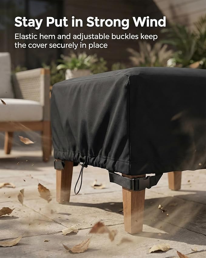 Square Waterproof Patio Ottoman Cover, 600D Heavy Duty Outdoor Furniture Cover with Windproof Buckles Air Vents, All-Weather Protector for Patio Ottoman or Outdoor Side Table 22 x 22 x 18 Inch, Black