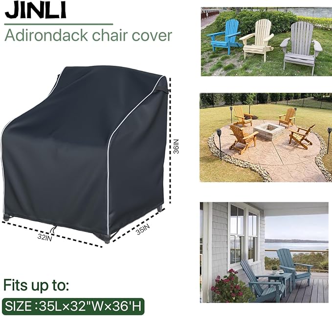 JINLI Waterproof Patio Adirondack Chair Cover 4-Piece Set, Lawn/Garden Outdoor Furniture Cover, Suitable for Maximum Chair Size 32 inches Wide x 35 inches deep x 36 inches high (Black)