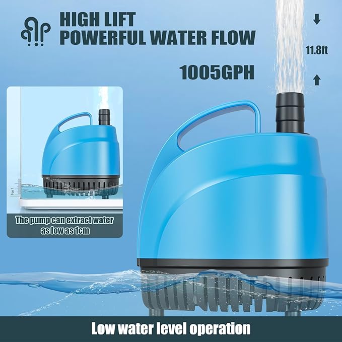 LYPHARD AQUARIUMS 105W Submersible Water Pump, 1005GPH High Lift 11.8ft Aquarium Pumps for Fish Tank, Pond, Fountain, Hydroponics, Waterfall