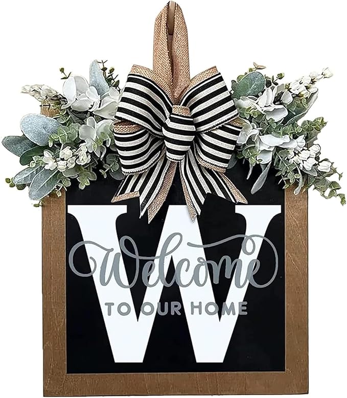 Last Name Front Porch Decor, Welcome Sign Door Wreath, Outdoor Decorations, 26 Letter Hanging Monogram for All Seasons (W)