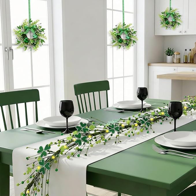 6.5 Ft St.Patrick's Day Garland Lucky Shamrock Vine Wreath Artificial Green Clover St Patrick's Day Hanging Wreath Garland for Front Door Arch Wall Irish Festival Party Decoration