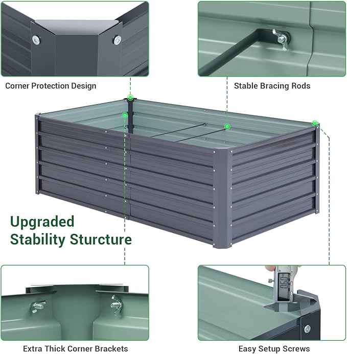 Ohuhu Metal Raised Garden Bed Outdoor 6x3x1.9 FT Reinforced Galvanized Rustproof Colored Steel Planter Boxes for Vegetables, Heavy Duty Raised Beds for Growing Flowers Herbs Succulents