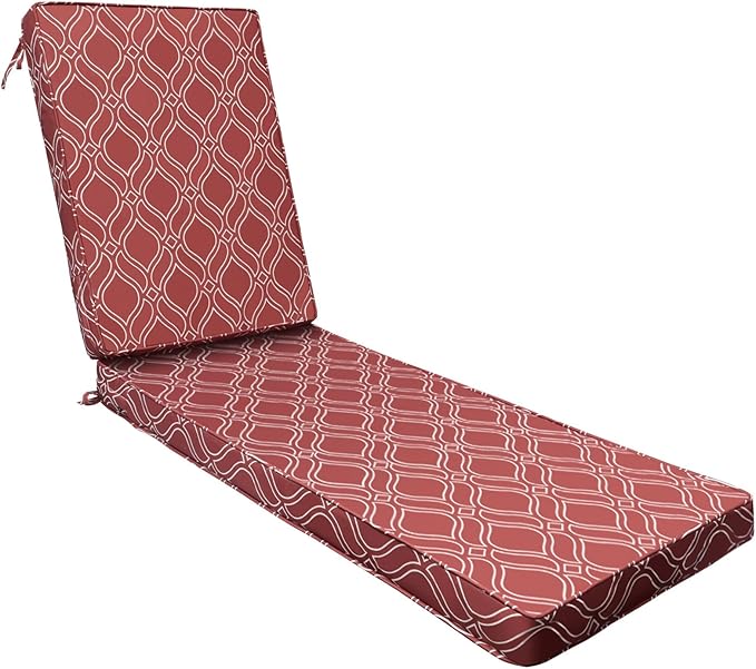 AAAAAcessories Outdoor Chaise Lounge Cushions, Fade-Resistant, Waterproof Patio Furniture Replacement Cushions, 75" x 24.5" x 3", Clay Red Vine Trellis