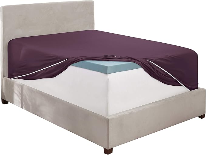 Clara Clark Fitted Sheet, Extra Deep Pocket Fits Deep Mattress, Luxury Soft Fitted Sheet Only, Queen Eggplant Purple