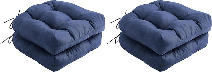 Outdoor Chair Cushions Set of 2, Patio Chair Cushions with Ties, 19x19+5” Tufted Outdoor Seat Cushions, Waterproof Patio Furniture Cushions, Outdoor Dining Chair Pads, Navy (Pack of 2)