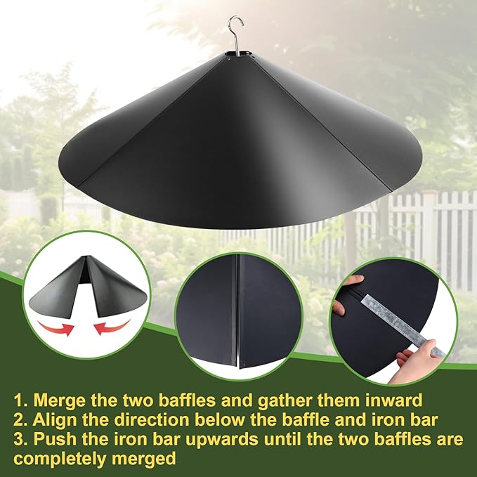 2PCS 24 Inch Metal Squirrel Baffle,Squirrel Guard for Bird Feeder Without Screws Assemble,Hanging Baffle Outdoor Protect Bird Feeders and Pole Mount from Raccoon Squirrels Rodents