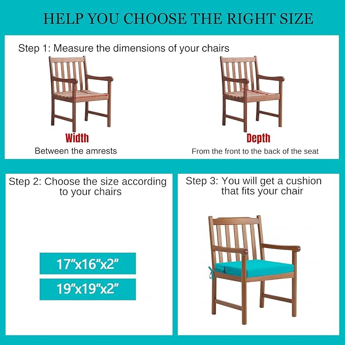 idee-home Outdoor Chair Cushions Set of 4, 17" x 16" Outdoor Seat Cushion Waterproof Patio Furniture with Ties, Dining Chair Pads