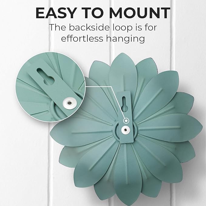 Everydecor Succulent Metal Flowers Wall Decor – Green, Hand Painted, 3D Flower Art Decoration for Living Room, Bedroom, Kitchen, Bathroom - Floral Decor for Indoor & Outdoor Use
