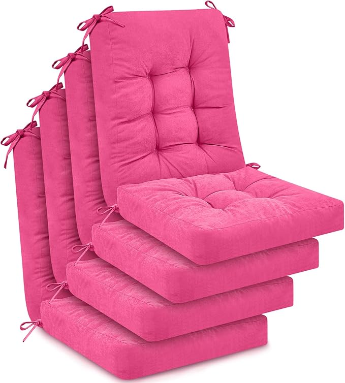 Juexica 4 Sets Outdoor Patio Chair Cushions Seat High Back Tufted Pillow Replacement Rocking Chair Cushions Pads for Patio Summer Seasonal Indoor Home Office(17 x 17 Inch,Pink)