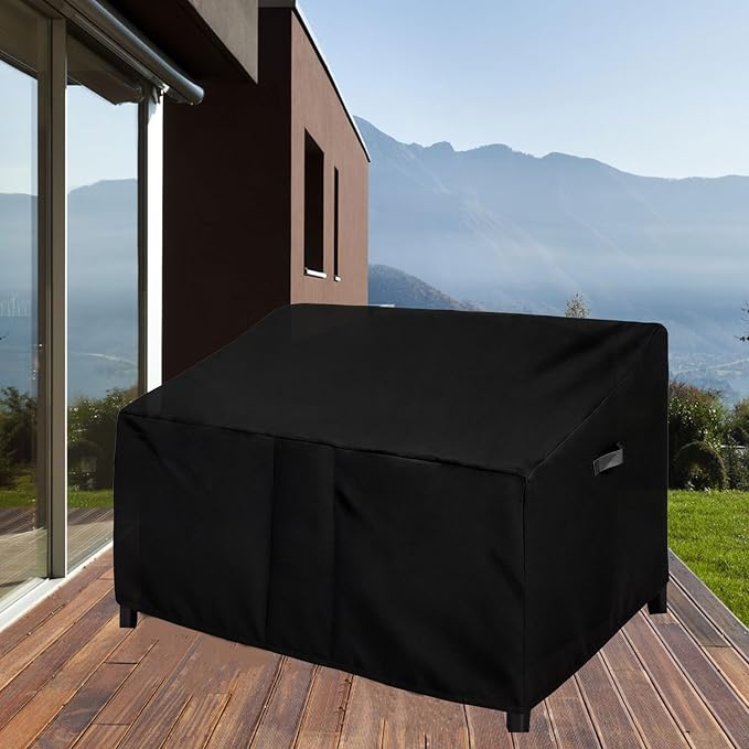 Outdoor Patio Egg Rocking Chair Cover - Waterproof, Fits Indoor Papasan Chair & Rattan Wicker Lounge Chairs for 2 Person (Black, 70x53x33in)