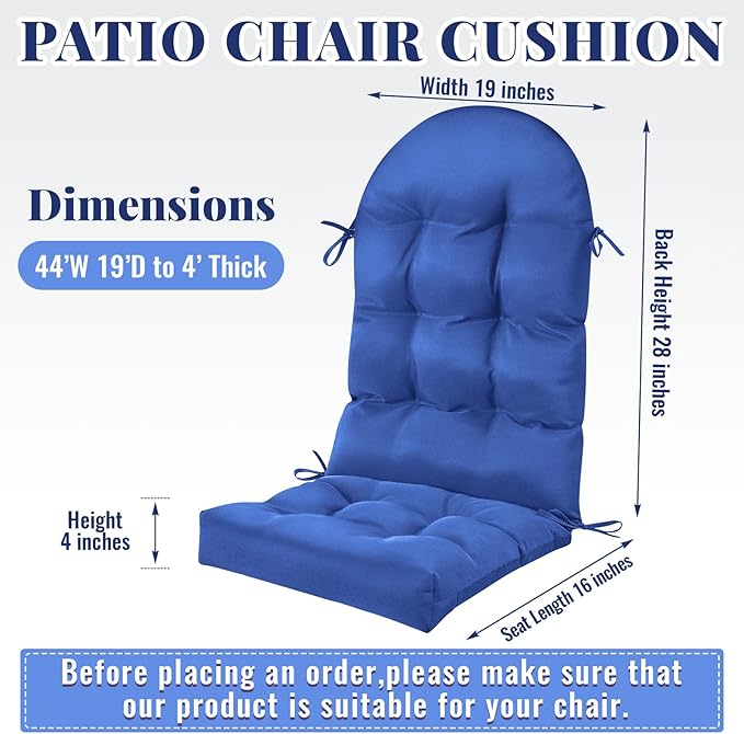 Geelin 4 Pcs Adirondack Chair Cushion High Back Patio Chair Cushion 44 x 19 x 4 Inch Tufted Weather Resistant Fade Resistant Seat Rocking Chair Cushion for Patio Rocking Chair Cushion Seat (Navy)