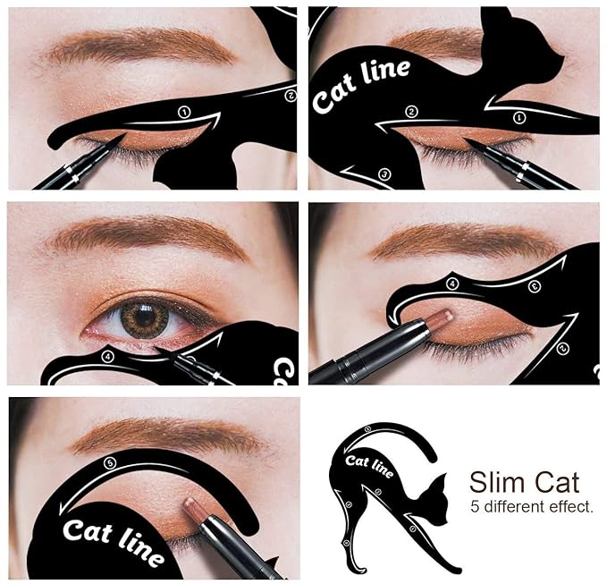 Cat Line Eyeliner Stencil, Smoky Eyeshadow Applicators Template Plate, Professional Multifunction Black Cat Shape Eye liner & Eye Shadow Guide Template (PVC Material) (1)