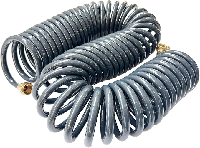 SANFU PU Recoil Garden Water Hose 3/8"ID(9.5 x 12.7mm) x 50ft Premium with 3/4"Inch Brass Fittings Retractable, Outdoor Patio Hose Marine&Boat, Gray(50')