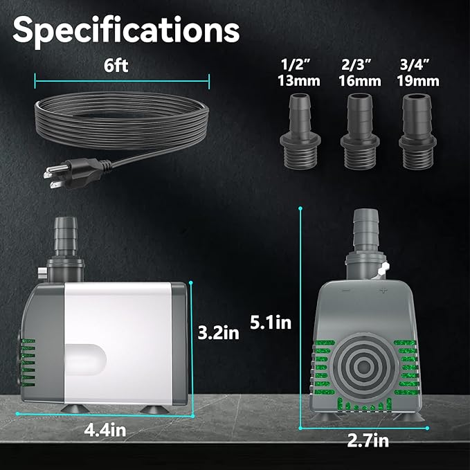 540GPH Submersible Water Pump - Fountain pumps with Auto Shut Off, Adjustable Flow & Ultra-Quiet for Fountains, Ponds, Aquariums, Fish Tank, and More