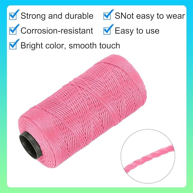 MECCANIXITY Nylon String 3 Strands Twisted Mason Line 1.5mm x 218 Yards Nylon Twine String for DIY Projects, Home Improvement, Gardening, Gift Wrapping, Christmas Party Supplies, Rose Pink